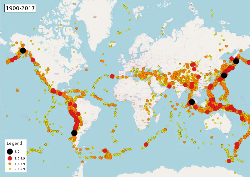 Map of earthquakes 1900